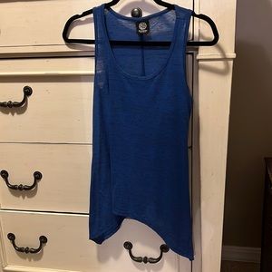Blue racerback tunic tank top with black striations